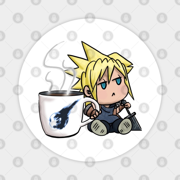 Chibi Cloud Coffee Kawaii Final Fantasy 7 Cloud Strife Magnet by Gamers Utopia